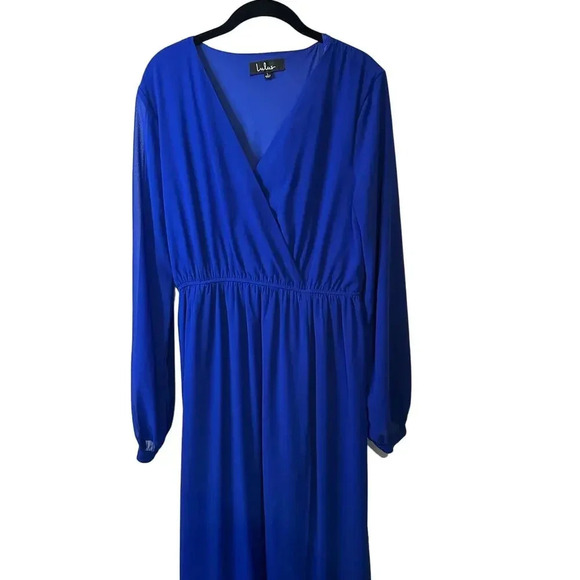 Lulu's Wondrous Water Lilies Maxi Dress Royal Blue Size L - Picture 3 of 9